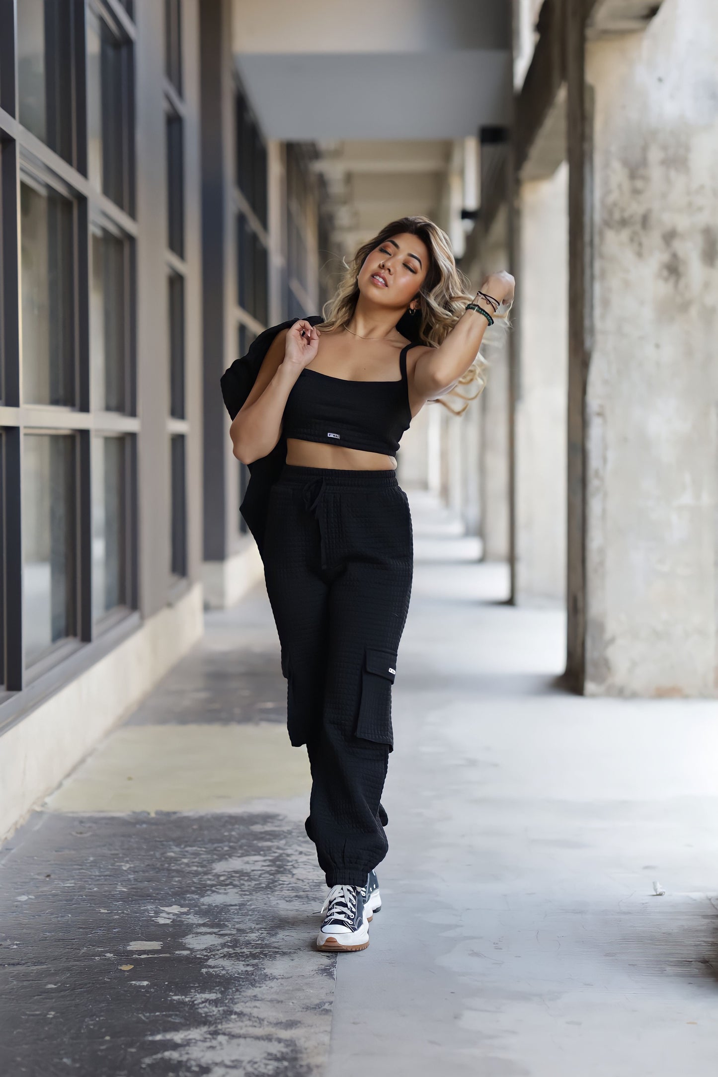 TALA Crop Top Jogger Set - Black