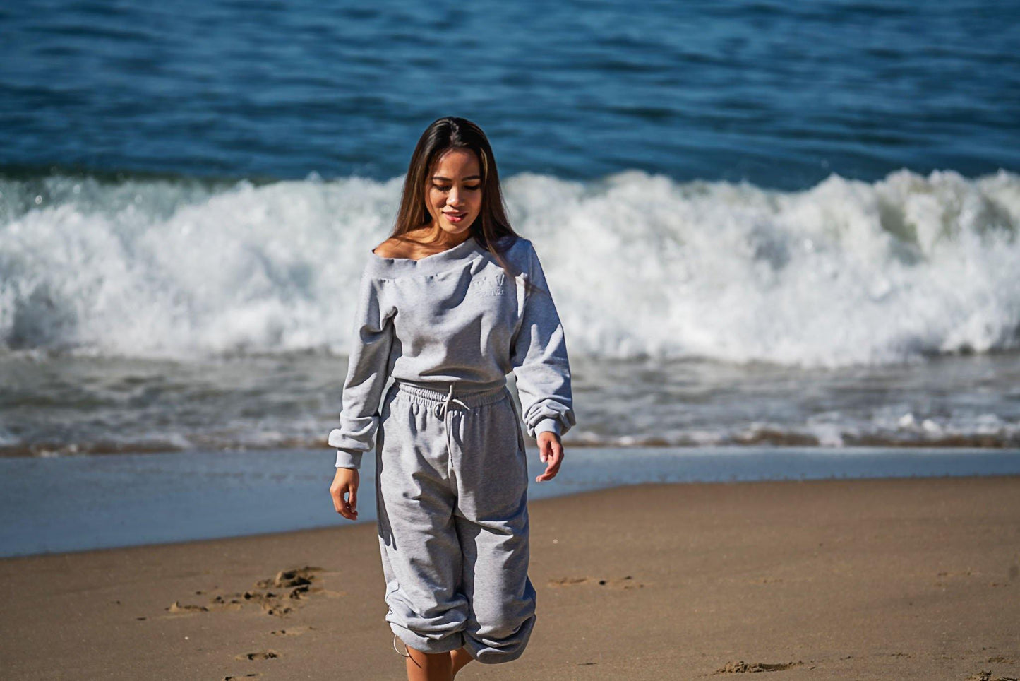 SINAG Off Shoulder Design Tracksuit Heather Grey - P’NAI