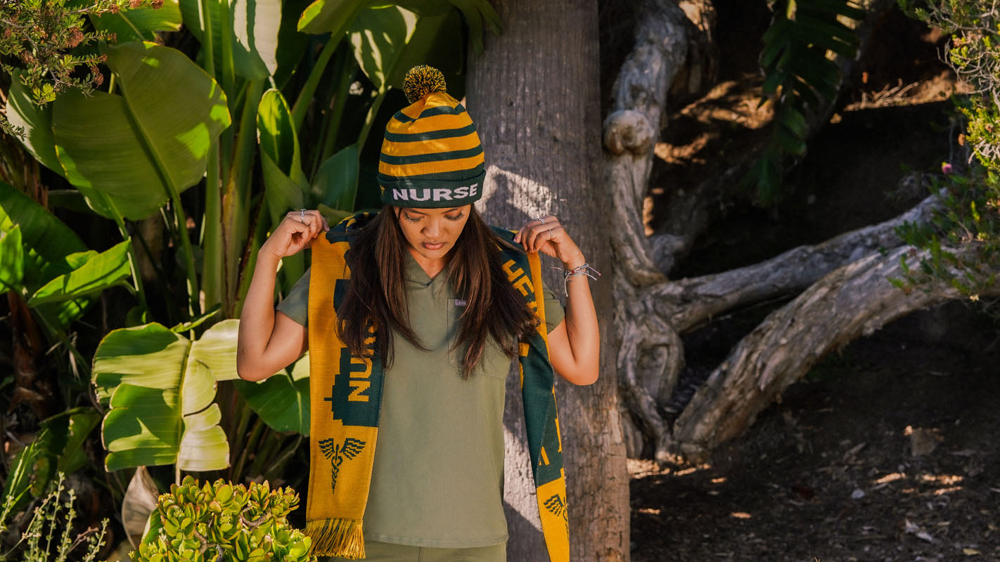 ALTHEA "to heal" GREEN/GOLD BEANIE & SCARF SET