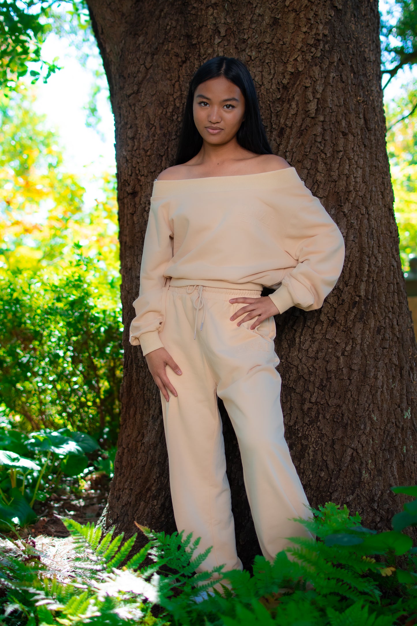 SINAG Off Shoulder Design Tracksuit Tan