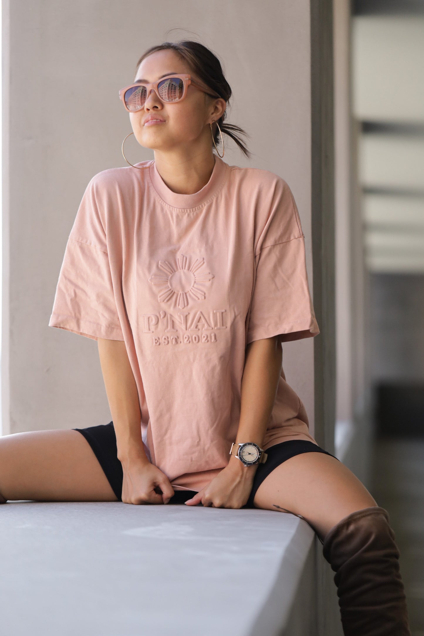 P’NAI Emboss Sun Star T-shirt-Pink