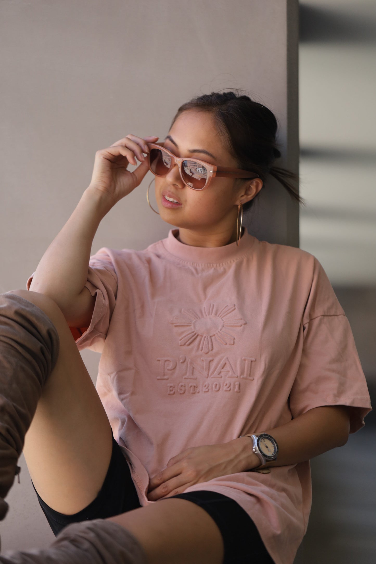 P’NAI Emboss Sun Star T-shirt-Pink