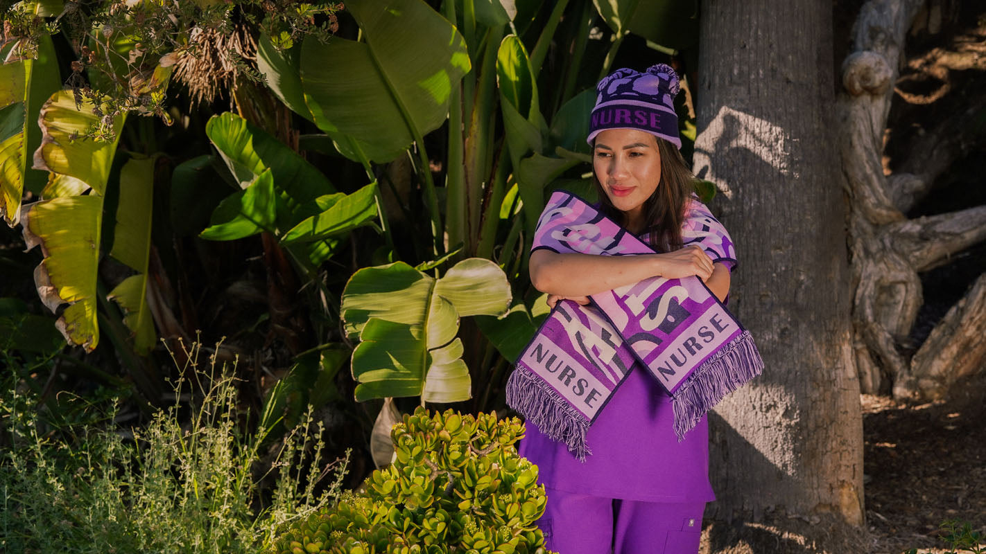 MAHALIA "loving/tender" PURPLE/PINK BEANIE & SCARF SET