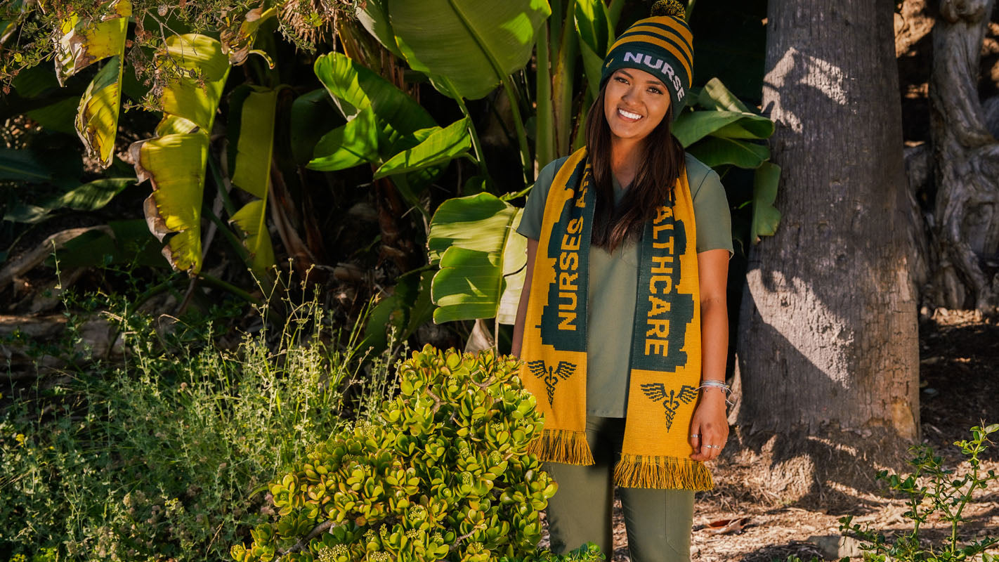 ALTHEA "to heal" GREEN/GOLD BEANIE & SCARF SET
